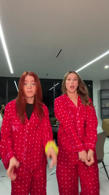 Two friends in matching pajamas